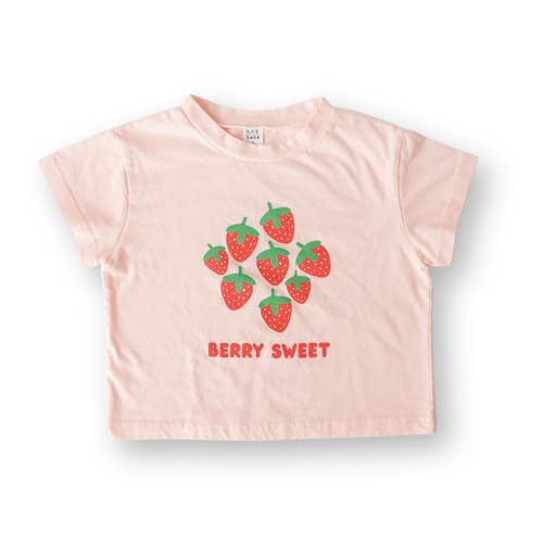 Little Girls' Berry Sweet Graphic T-Shirt, Relaxed Fit, Pink and Ivory, Perfect Summer Tee, Strawberry Print