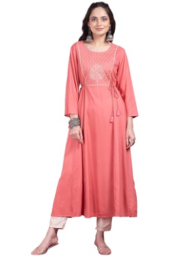 Image of Indya Women Fit and Flare Calf Length Zari Embroidered Rayon Dress