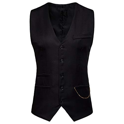 Xmiral Waistcoat Gilet Uomo Jacquard Senza Maniche Scollo V Slim Fit Cerimonia Panciotto (XL,8Nero)