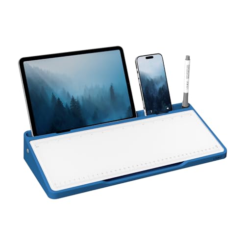 LOUKIN Glass Desktop Whiteboard, 15.3" x 5.6", Dotted & Graduated Surface, 3 Markers & Eraser, Blue