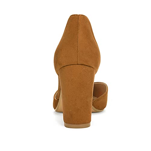 Allegra K Women Ankle Tie Chunky Heel Pointed Toe Dress Brown Pumps 9 M US3