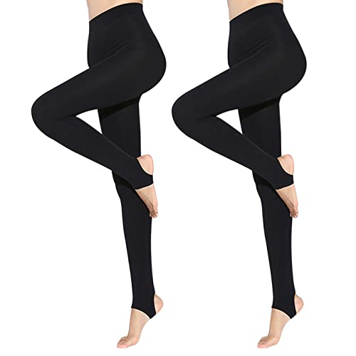 SIMYJOY 2 Paar Damen Gefütterte Thermoleggins mit Innenfleece Winter Warme Thermo Strumpfhose Hohe Taille Blickdichte Leggins Halber Fuß 300g Cover