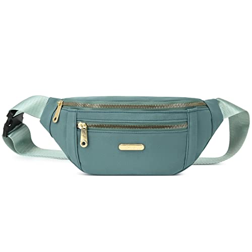 DAITET Pochete verde moderna para homens e mulheres, bolsa de cintura transversal com cinto ajustável, bolsa de de grande capacidade para viajar, caminhadas, ciclismo, treino casual (zíper dourado)