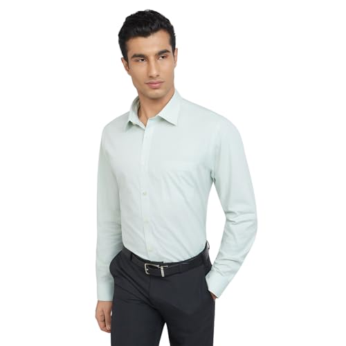 Image of Raymond Men's Slim Fit Pure Cotton Structure Pattern Semi Cutaway Collar Full Sleeve Formal Shirt