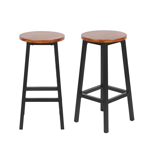 Box and beyond – Juego de 2 taburetes de bar sin respaldo – Altura 65 x 32 cm – Taburete negro y madera oscura – Reposapiés – Cocina, Bar, Comedor – Asiento alto