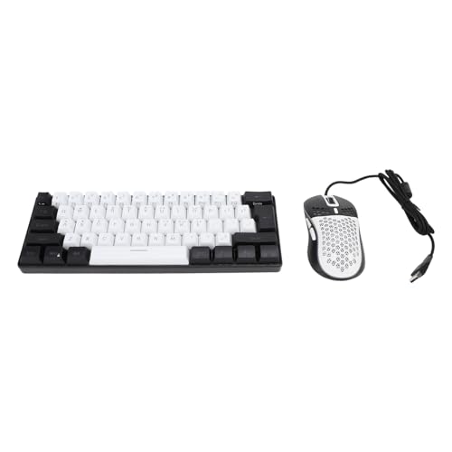 Fafeims Teclado Iluminado RGB de 61 Teclas con Juego de Ratón para Videojuegos y Trabajadores de Oficina, Tableta y Portátil (Marco Negro Central Blanco.)