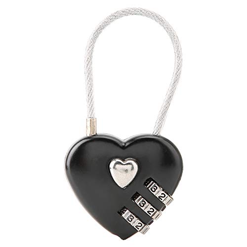 Code Lock, Heart Shape 3 Digit Code Combination Luggage Bag Lock Password Security Couple Padlock for Backpack, Jewelry Box, Hall Locker, Gym Locker, Home(Black) -  Zerone, Zeronedcuexng82s1033-01