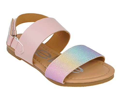 Image of bebe Girl's Sparkly and Strappy Glitter Leatherette Flat Sandals with Adjustable Strap (Toddler /Little Kid)