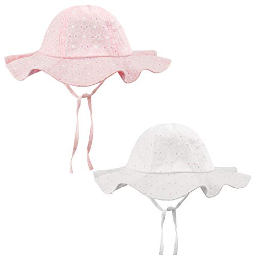 2 Piezas Sombrero de Sol para Niños Bebés, Ajustable Sombrero Protección Solar UPF 50 para Bebés, Sombrero de Protección Solar con Borde Ancho (12-36 Meses)
