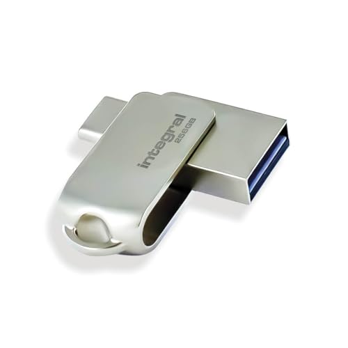 Integral 256GB 360-Dual USB 3.2 Gen 1 Type C & Type A Flash Drive with Solid Metal Casing, Fast Transfer Speeds and Simply Plug & Play