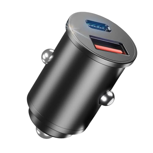 FOSION USB C Car Charger 63W, Mini Metal USB C Cigarette Lighter, 2 Port PD 45W+18W QC 3.0 Fast Charging USB C Car Adapter DC12-24V for iPhone 15/14/13/12,iPad Pro,Galaxy 23/22