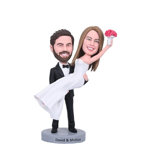 Custom Bobblehead Anniversary Gifts for Couples, Personalized Handmade Clay Figurine Crafted by Photo, 2 Person Fully Customizable Clay Figurine for Wedding Cake Topper Engagement Gift C