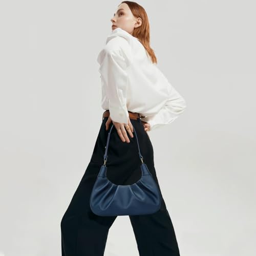 Image of KKXIU Shoulder Bag Crescent Handbag Ruched Purse Underarm Bag Mini Hobo for Women
