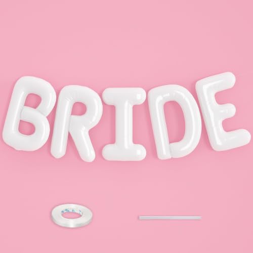 BRIDE Balloons Bachelorette Party Decorations 16 inch White Bride Letter Mylar Foil Balloons Bridal Shower Banner for Wedding Engagement Bride To Be Bachelorette Party Decorations