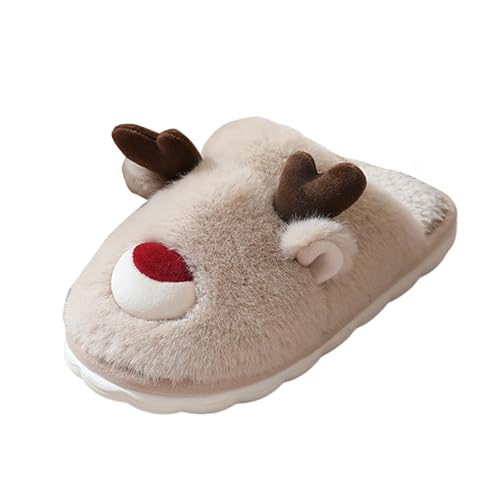 Womens Cute Reindeer Antlers House Slippers Funny Christmas Deer Horn Ear Indoor Home Shoes Plush Fuzzy Warm Bedroom Slippers Matching Family Winter Fall Shoes2