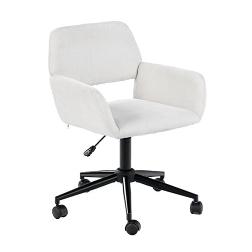 39F FURNITURE DREAM Silla de Trabajo compacta giratoria con Tejido Upholstery, Altura Ajustable y Brazos de Apoyo, función giratoria y Ajustable, Beis, 61 x 56 x 76-86 cm