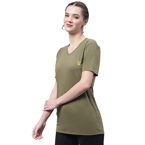 Image of Mack Jonney Women V Neck Cotton Solid Regular Fit T-Shirt-V Anthraa 001-P