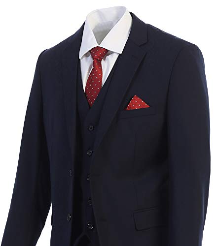 Elegant Men's Modern Fit Three Piece and Two Piece Two Button Suits - Many Colors (42 Long, 100% Wool Navy)…2