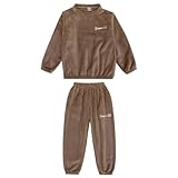 [Avarrerog] 子供 パジャマ 男の子 冬 可愛い モコモコ 長袖パジャマ 女の子 ベビー服 暖かい 裏起毛 ロングパンツ ナイトウェア 保温 子供服 丸首 防寒 パジャマ フリース 部屋着 ルームウェア 子供 セットアップ 寝巻き 肌着 寝間着 モコモコパジャマ 可愛いパジャマ 冬 もこもこ 子供 モコモコパジャマ キッズ(F01- ブラウン,120)