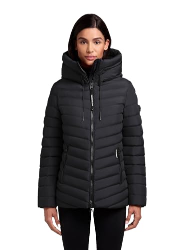 khujo Damen Winterjacke warme Steppjacke mit Zwei-Wege-Reißverschluss und Verstellbarer, hochschließender Kapuze Pace-YM Black Gr. S