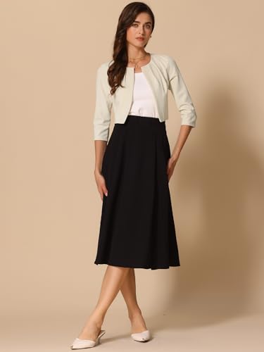 Image of Allegra K 3 /4 Sleeve Shrug Top for Women's Collarless Pleated Open Front Cropped Cardigan