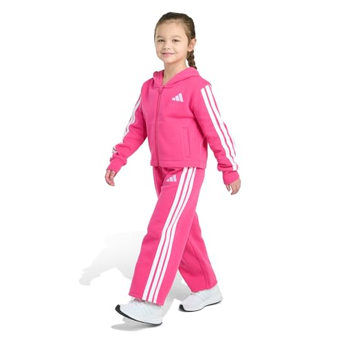 adidas girls 2-piece Full-zip 3-stripe Hooded Fleece Jacket & Wide Leg Pant3