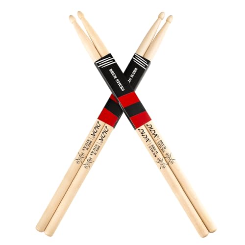 Drum Sticks, Drum Sticks for Drums, Natural Solid Wood丨Weight Balanced丨Non-Slip Grip, Live Performance & Drum Kit Practice Accessories, Percussion Drumsticks for Beginner (2 Pairs, No Grip, 5 A)