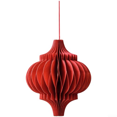Lanterne en papier rouge pour Nouvel An chinois pour décoration de fête en nid d'abeille 8 cm pliable à suspendre pour le Nouvel An, le printemps, la maison, le bureau, la fête (C)