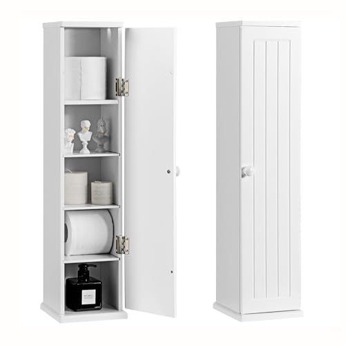 COSTWAY Toilettenschrank weiß, Badezimmerschrank schmal, Badschrank mit 3...