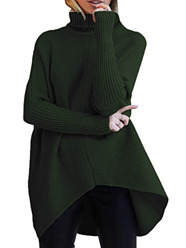 ANRABESS Women Casual Sweater Long Sleeve Turtle Neck Knitwear Pullover Jumpers A87junlv-S Dark Green