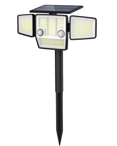 Lampe solaire d'extérieur 236 LED avec détecteur de mouvement et 3 têtes orientables 2500 lm