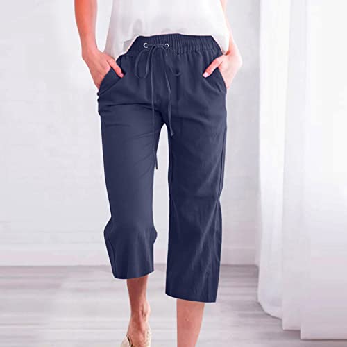 COMFORT LINEN PANTS 2025 - NAVY. サイズM Up to 50% off Cropped Linen Pants for Women Summer 2025