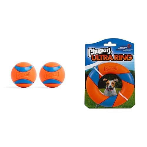 Chuckit Ultra Ball 2 5-inch Medium Dog Toy 2-Pack UltraRing Fetch Bundle - Bouncy Rubber Balls for Dogs