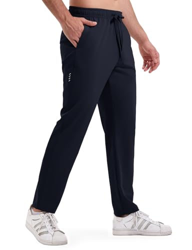 Rdruko Men's Lightweight Track Pants with Zipper Pockets Mesh Athletic Workout Sweatpants Open Bottom