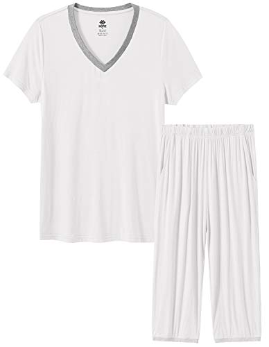 Image of JINSHI Women's Pajamas Set Short Sleeve Top and Capri Pants Lightweight Sleepwear Comfy Pjs Lounge Set with Pockets