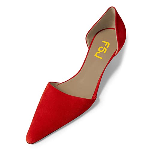 FSJ Women Closed Pointed Toe Low Kitten Heel Pumps D'Orsay Slip On Comfort Ladies Office Work Shoes Size 4-15 US3