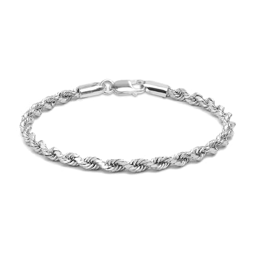 LeCalla 925 Sterling Silver Italian Classic Diamond-Cut Rope Chain Link Bracelet for Women Men, Made in Italy (6.5, 7, 7.5, 8, 8.5, 9 Inches)