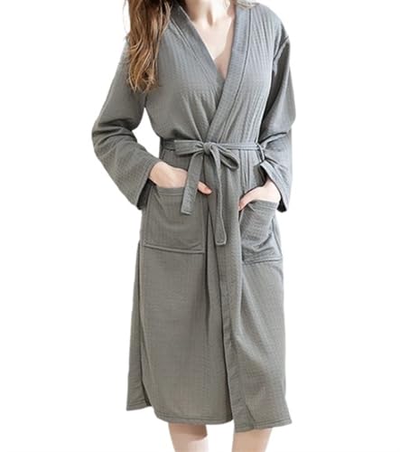 HYKJCSS Albornoz Bata De Kimono para Mujer, Baño Corta, Ligera, Ropa Estar Suave con Bolsillos Ropa(B,XL)