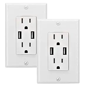 OviiTech 2.4 AMP Dual High Speed Wall Mount Charger USB Outlet,15A Tamper Resistant Receptacle, 2 Wall Plate Included,White (2 Pack)