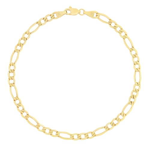 Nuragold 14k Real Yellow Gold Figaro Link 3.5mm Chain Bracelet (7