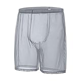 ZAIGGUT Mens Mesh See Through Underwear Transparent Breathable Boxer Short Sexy Sheer Loose Lounge Shorts Grey L