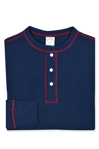 Brooks Brothers Mens Waffle Knit Thermal Heat Long Sleeve Three Button Henley Shirt,