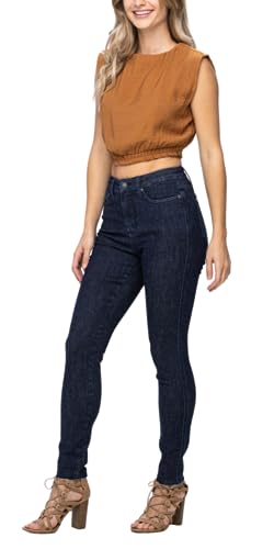 Judy Blue Dark High Waist Tummy Control Raw Hem Skinny3