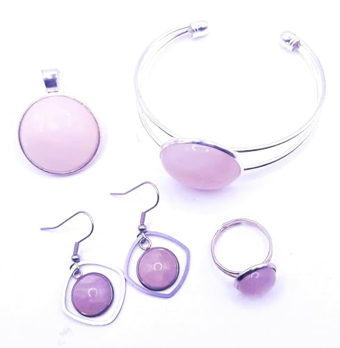 CUARZO ROSA - CONJUNTO- Cuarzo Rosa la piedra del Amor. Precioso conjunto compuesto de Collar, Pulsera, Anillo y Pendientes