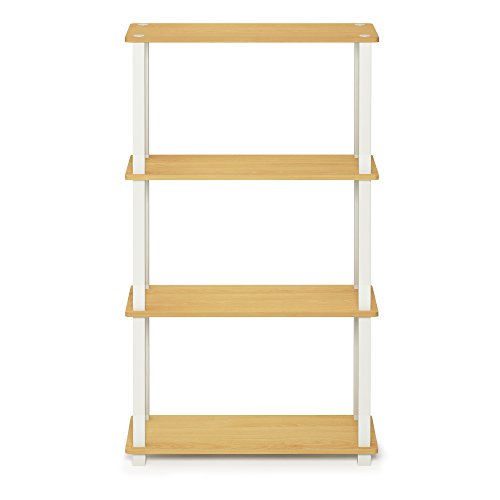 Image of Furinno TURN-S-TUBE Storage Shelves, 4-Tier Book Shelf, Corner Shelf, Toolless Open Shelves, for Organization and Storage, Living Room, Garage, Home Office, Beech
