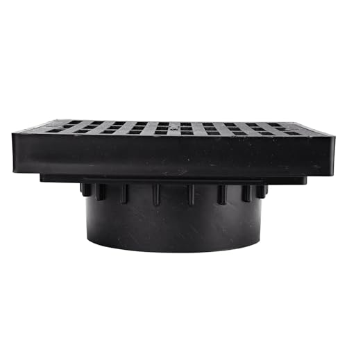 NDS 640 6-Inch Square Grate with Low-Profile Adapter Drain, Connects to 3-Inch and 4-Inch Drain Pipes and Fittings, for Small Lawns, Landscaping and Patios, Plastic, Black