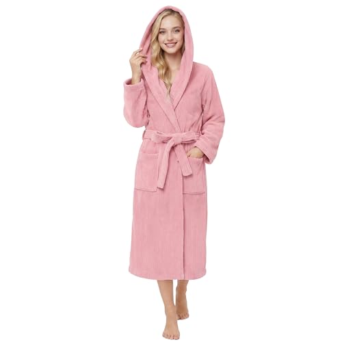 PJGGZ Hooded Bathrobe for Women, Soft Long Towel Robe for Women - Quick Dry yet Warm(Light Pink,S/M)