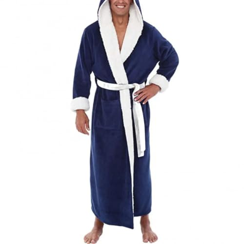 Dbdkejj Men's Bathrobe with Pocket Pajamas Soft Colorblock Long Plush Bathrobe Pajamas2