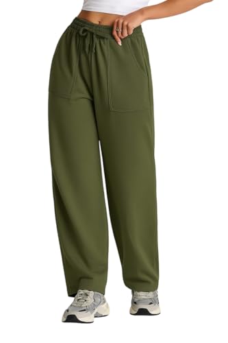 Image of Q - RIOUS Women's Wide Leg High Waisted Baggy Lounge Sweat Pants Drawstring Athletic Flared Joggers with Pockets
