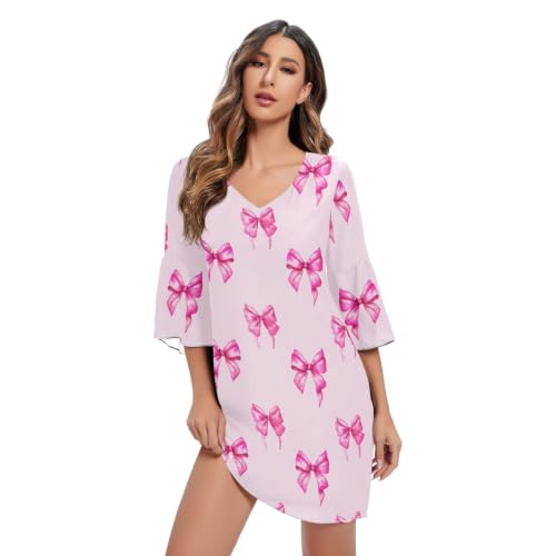 Robe de soirée hawaïenne manches 3/4 mousseline soie rose
